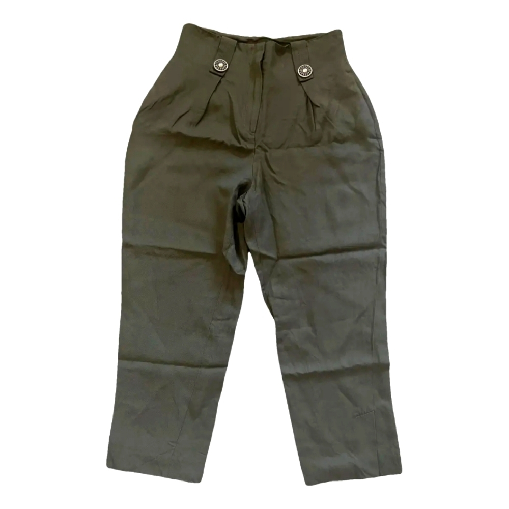 Uterque Straight Trousers Olive Green Made in Spain - Picture 2 of 15
